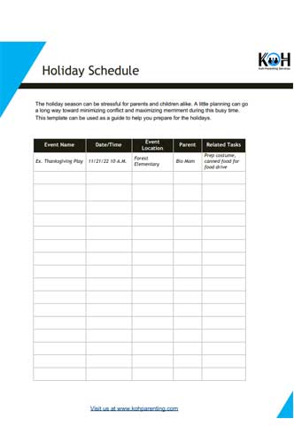 Coparenting Holiday Schedule